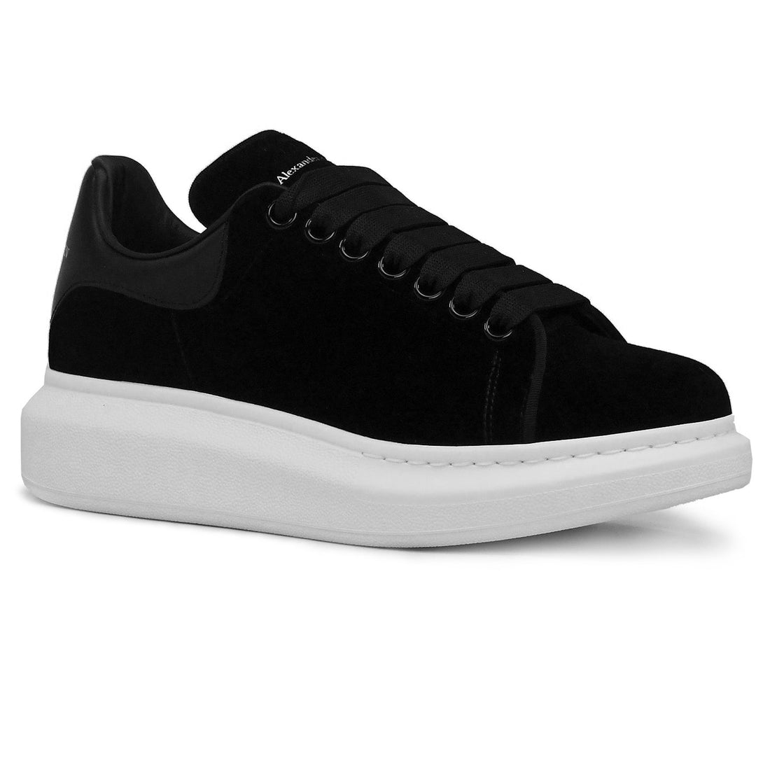 Alexander Mcqueen Raised Sole Black Velvet Trainers (W)