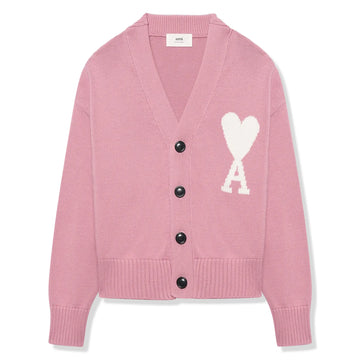 Ami Paris Ami De Coeur ADC Pink White Knit Cardigan