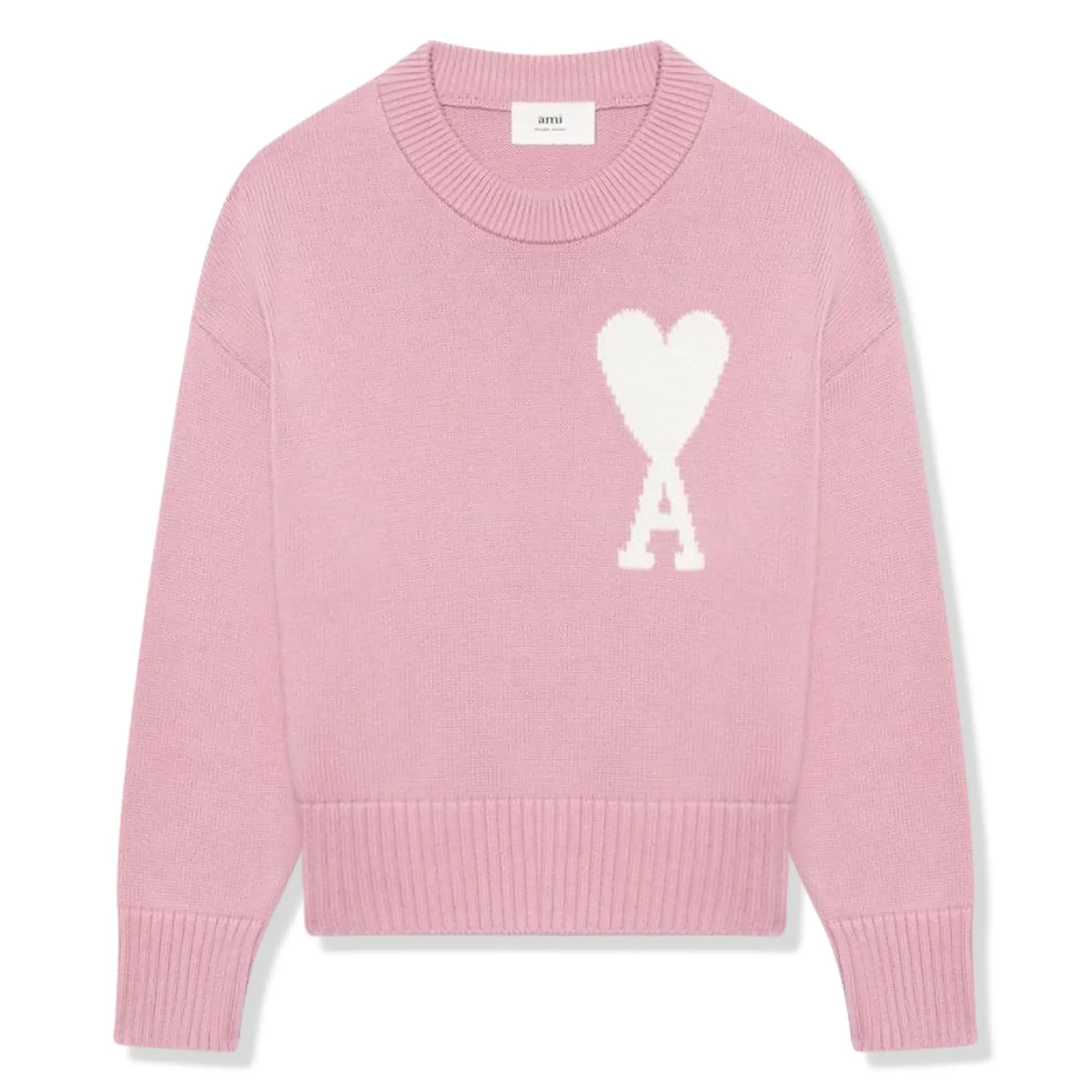 Ami Paris Ami De Coeur Logo Intarsia Pink Knit Sweatshirt