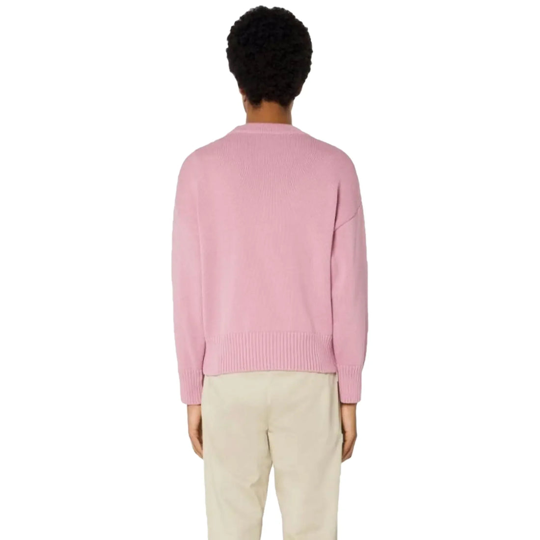 Ami Paris Ami De Coeur Logo Intarsia Pink Knit Sweatshirt