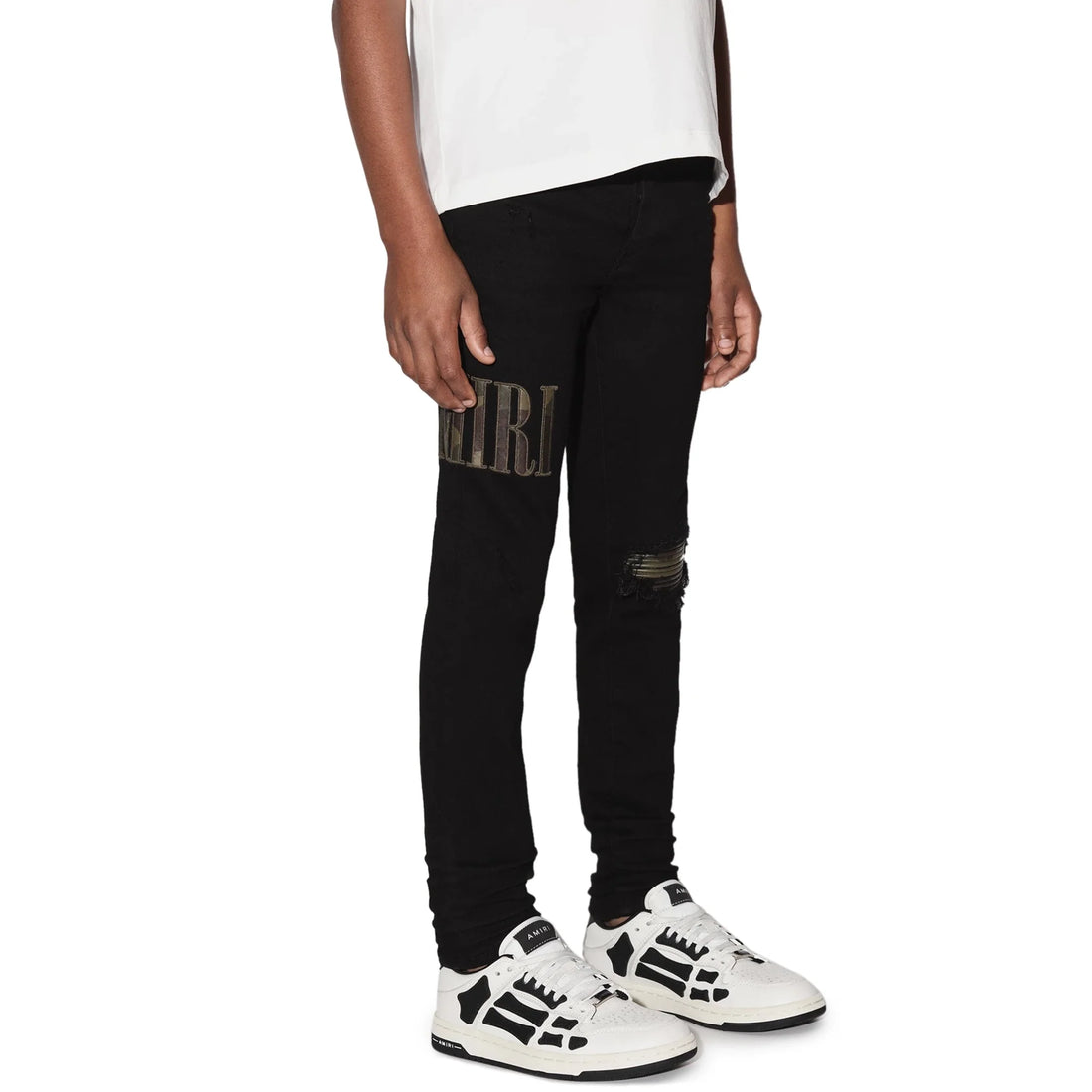 Amiri Kids Camo Applique Black Denim Jeans