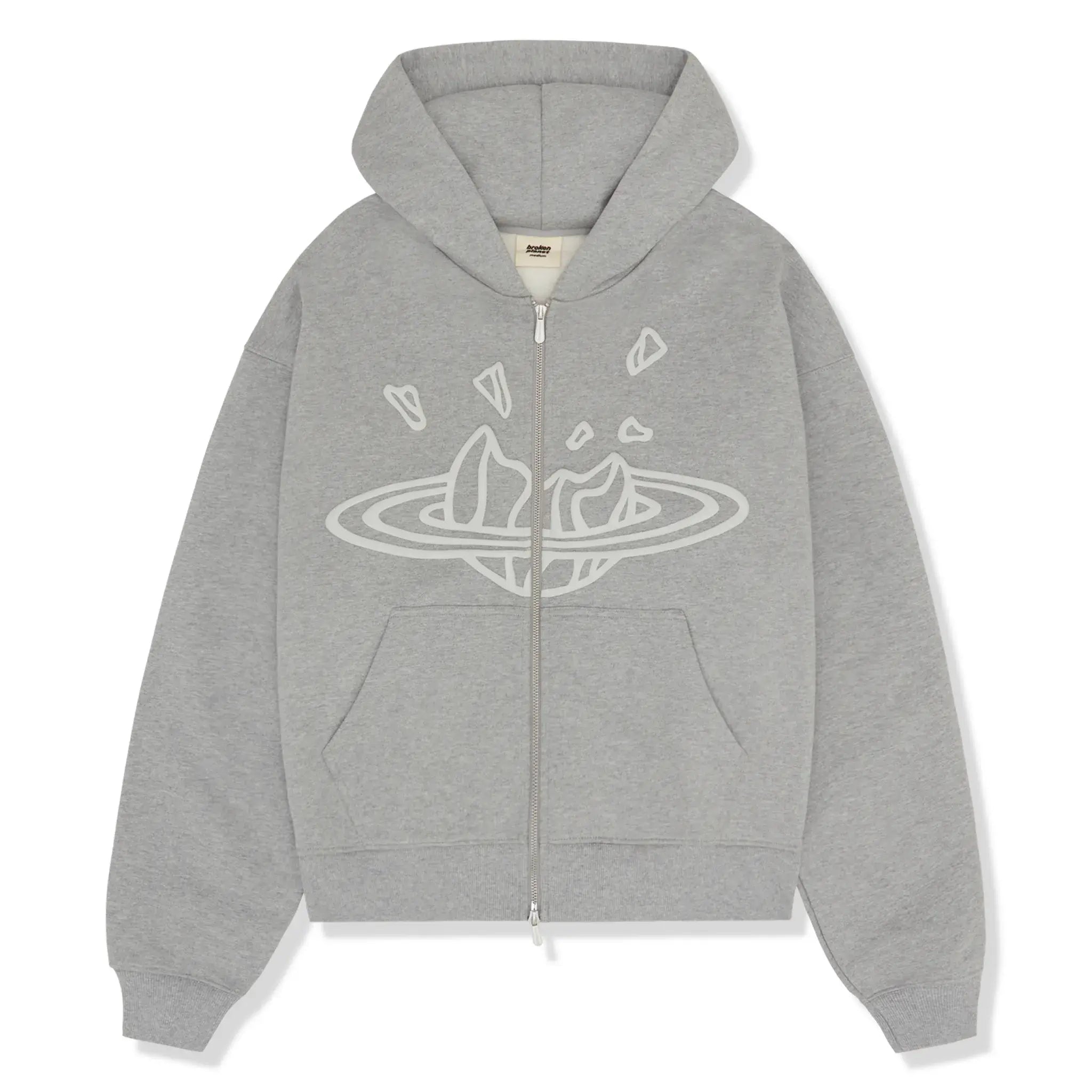 Broken Planet Outer Space Zip-Up Heather Grey Hoodie