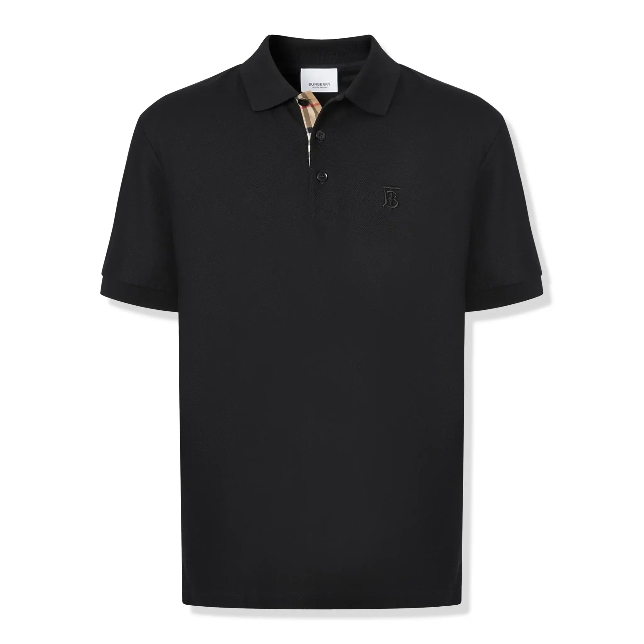 Burberry Eddie Logo Pique Cotton Black Polo Shirt