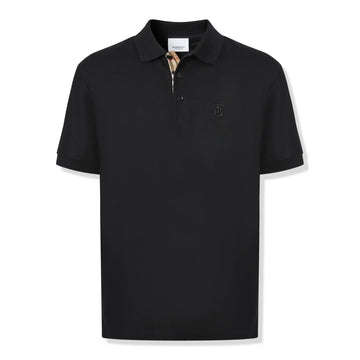 Burberry Eddie Logo Pique Cotton Black Polo Shirt