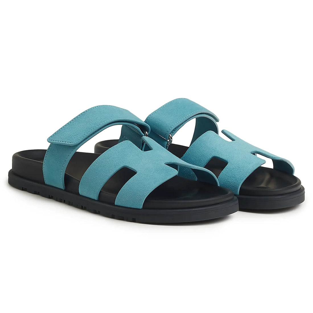 Hermès Paris Chypre Suede Goatskin Blue Mineral Sandals