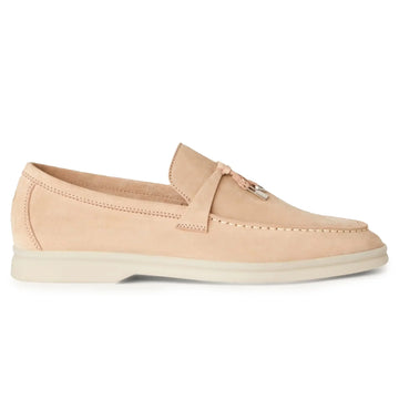 Loro Piana Summer Charms Walk Suede Goatskin Pink Sand Loafers