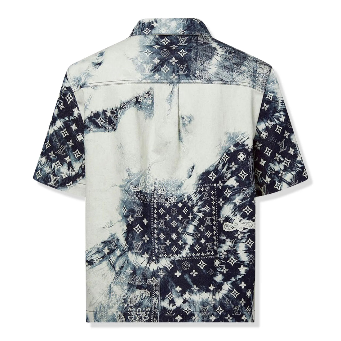 Louis Vuitton Monogram Bandana Short-Sleeve Indigo White Denim Shirt