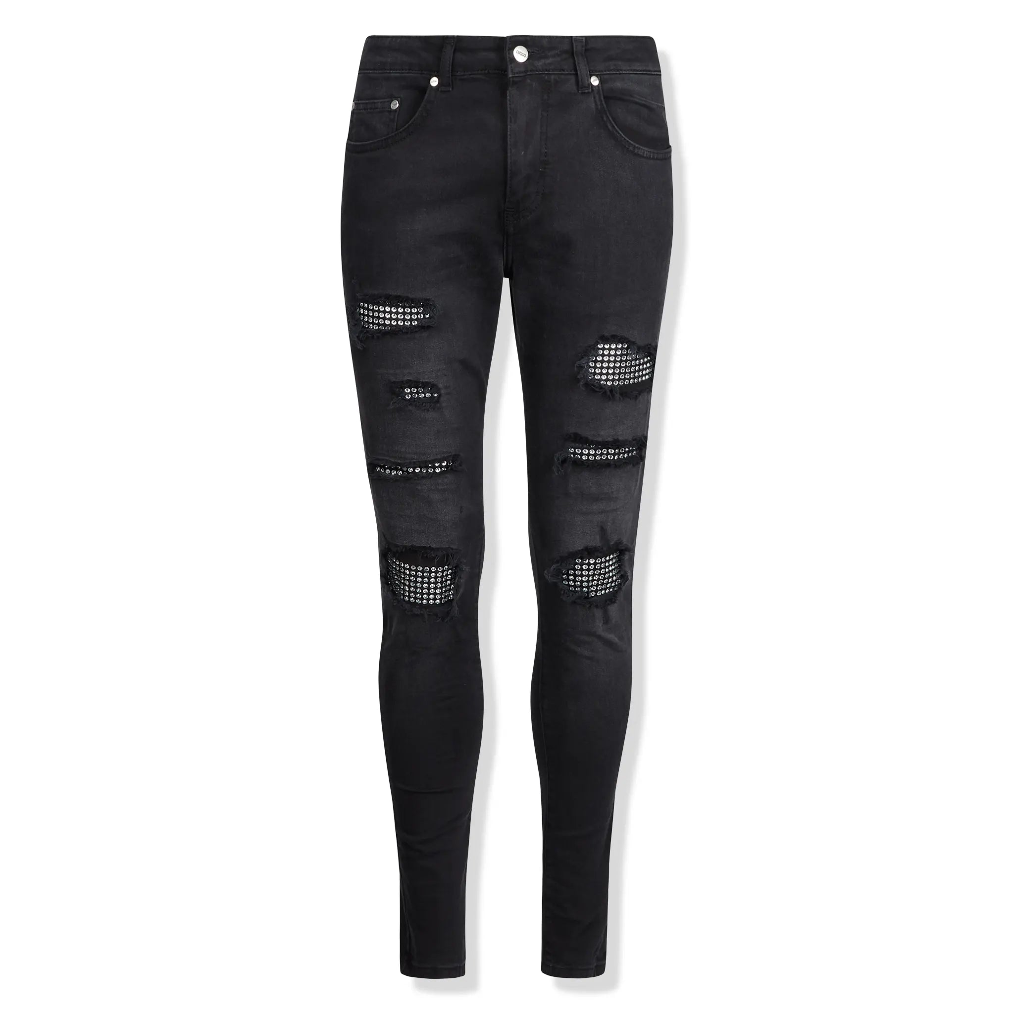 Lusso Destroyed Diamanté Washed Black Denim Jeans