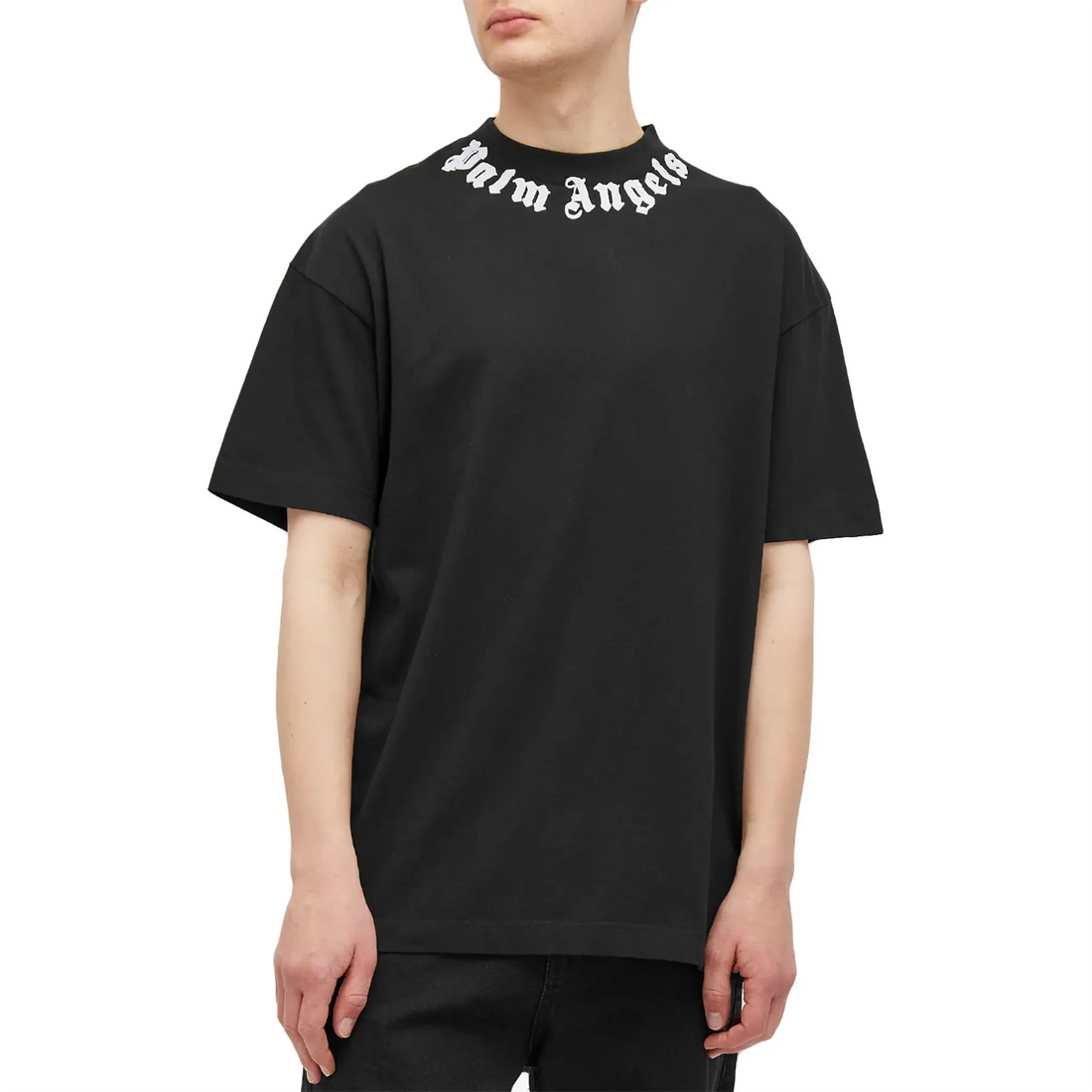 Palm Angels Neck Logo Black T Shirt