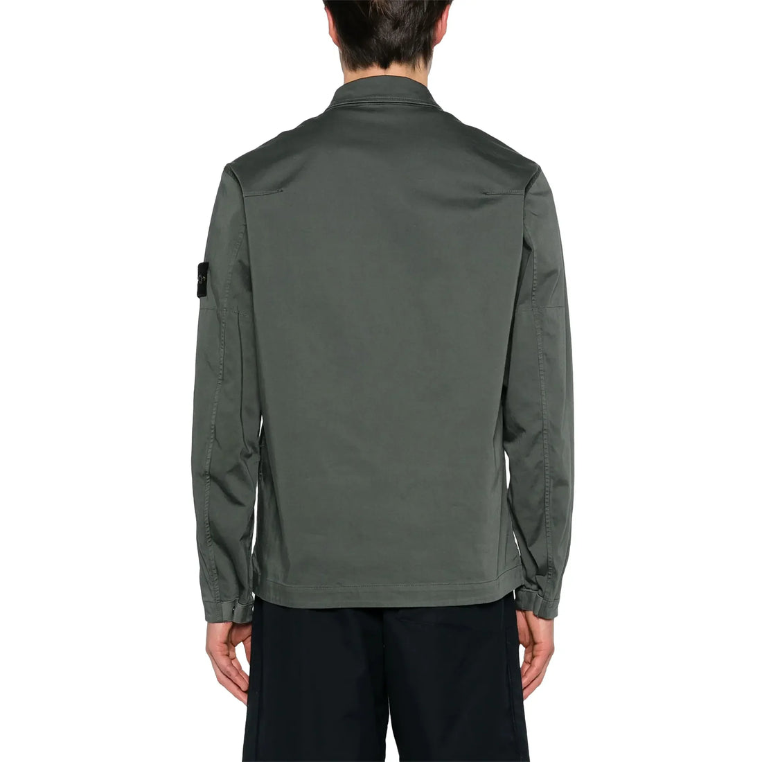 Stone Island Stretch Cotton Satin Dark Green Overshirt