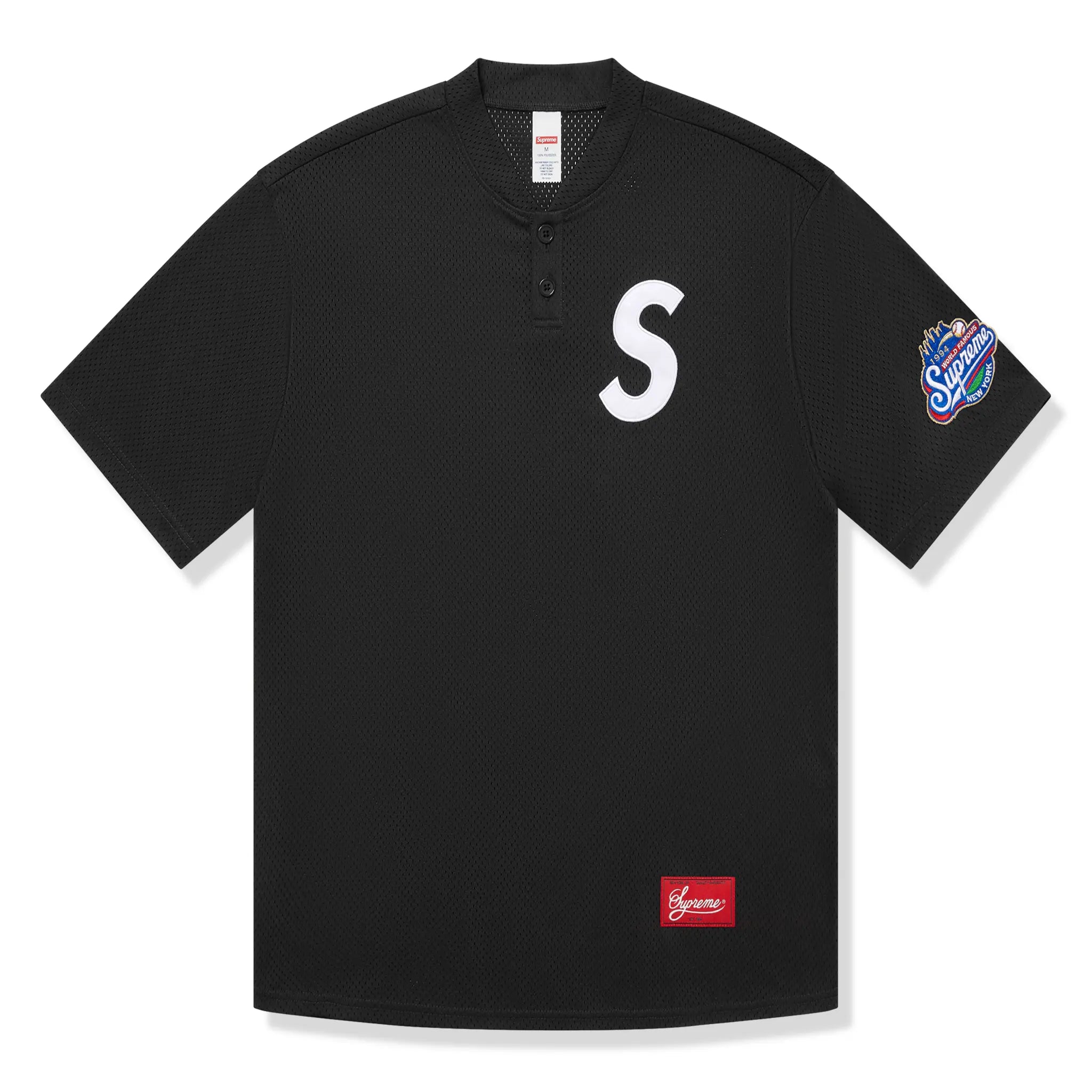 Supreme S Logo Henley Black Baseball T Shirt